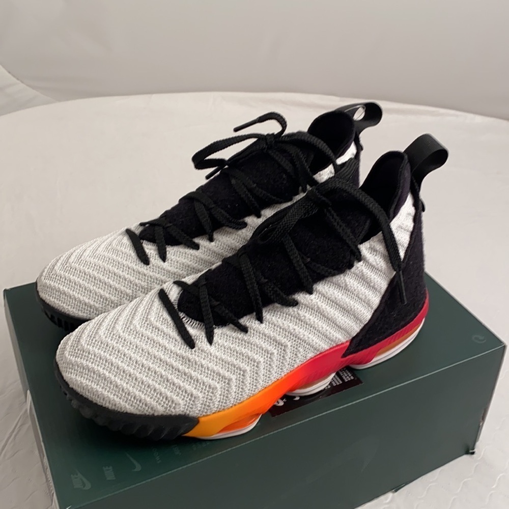 Nike Lebron XVI Space Travel white and laser orange basketball high top sneakers